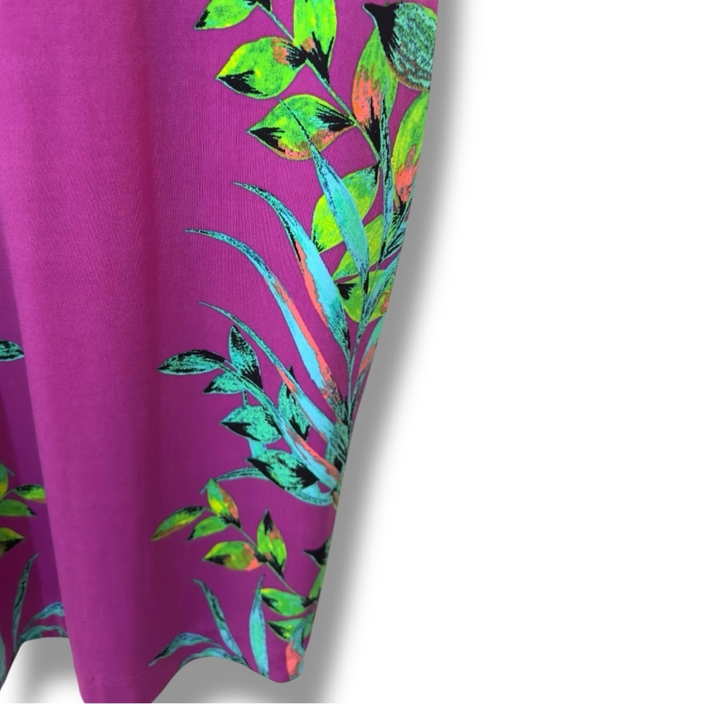 515 Nicole Miller | NWOT Magenta Tropical Leaf Print Sheath Midi Dress (Sz S) - Picture 9 of 17